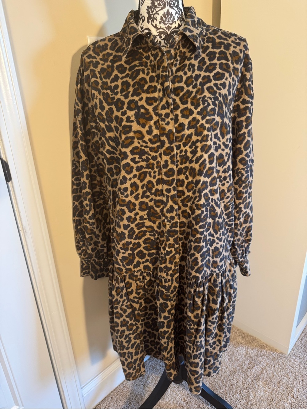 🥳St.John’s Bay Leopard Print Button-Up Dress in Brown and Black NWT